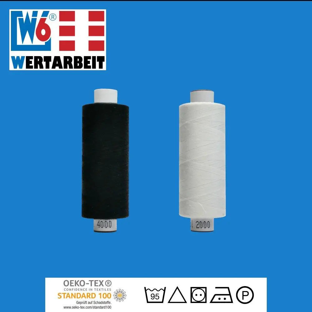 W6 Qualitätsnähgarn Schwarz / Weiß Set (2 x 500 m)