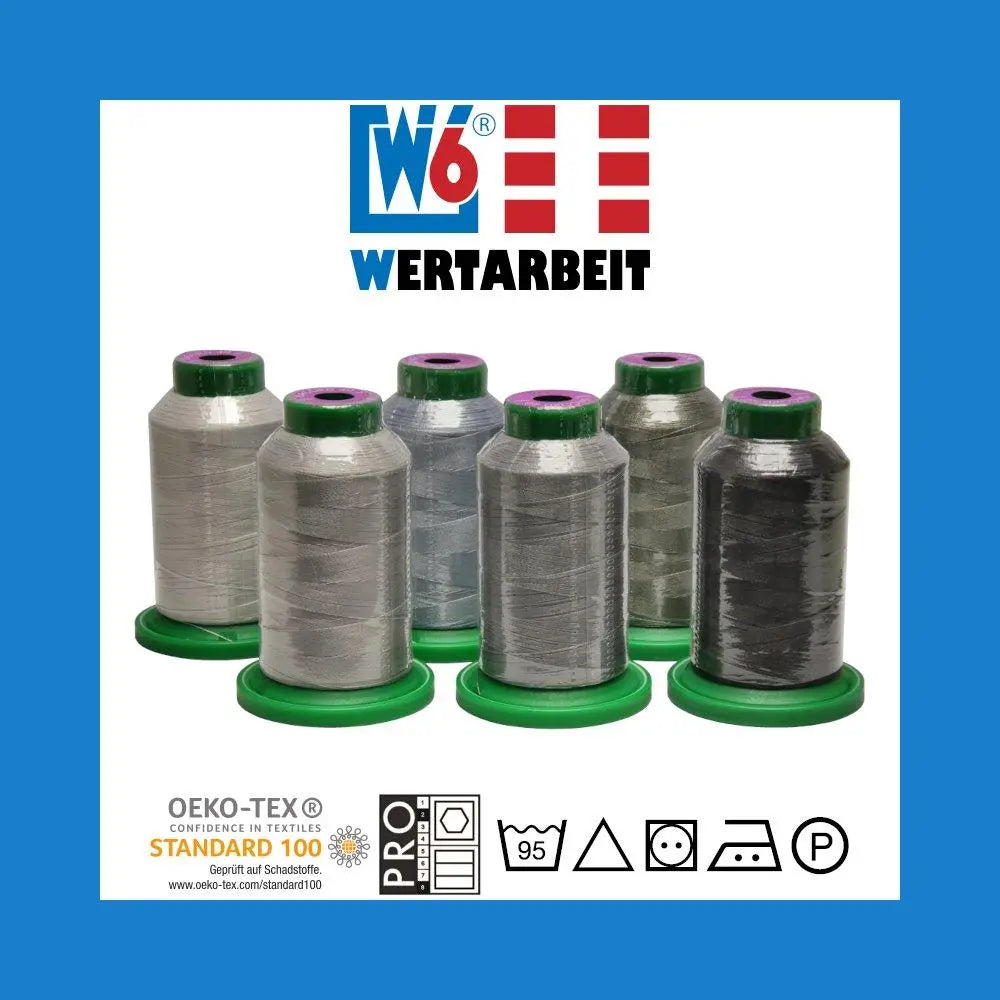 W6 Farbset Grau Näh- und Stickgarn (6 x 1.000 m)