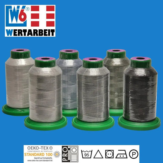 W6 Farbset Grau Näh- und Stickgarn (6 x 1.000 m)